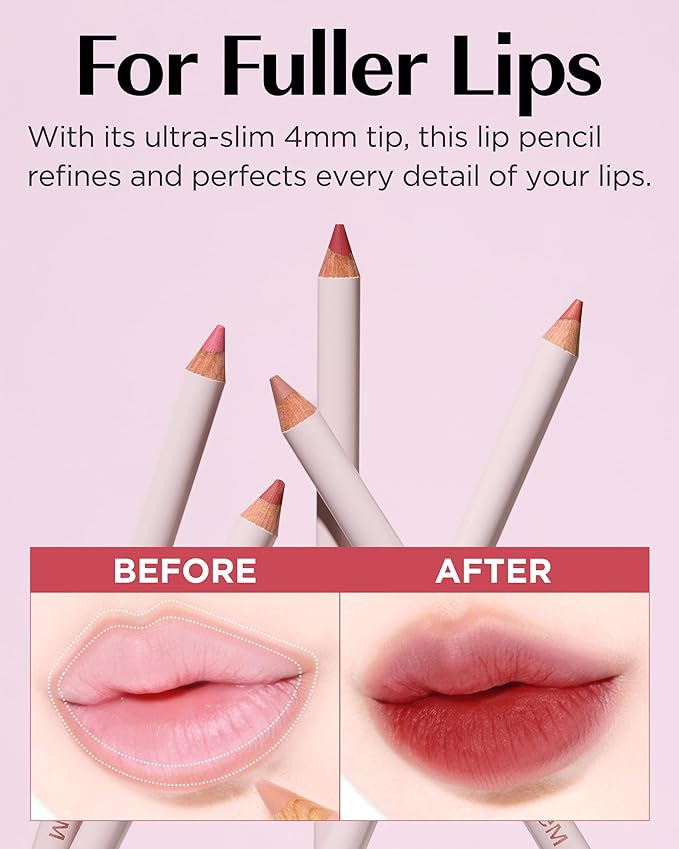 THESAEM Cover Perfection Lip Pencil - 07 Close Pink Beige - Slim 4mm Lip Liner for Overlip Correction - Korean Makeup Lip Contouring Pencil Easy Blending Formula, 0.04oz