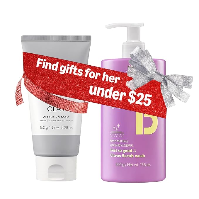 HAPPY BATH White Clay Face Wash and Citrus Scrub Body Wash Set - Korean Gentle Wash for Daily Use, Combination to Oily Skin