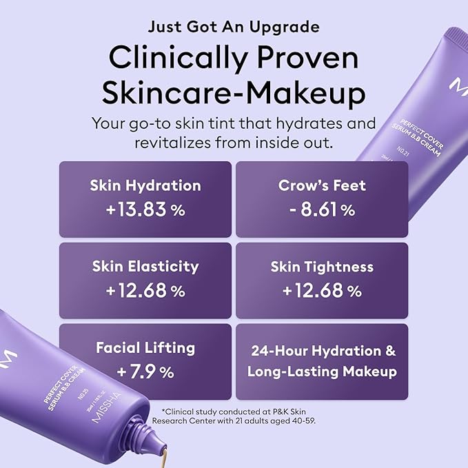 MISSHA M PERFECT COVER SERUM BB CREAM No.21 Light Beige - Light with Cool Undertone, BB Cream by Cardi B Pick, Skin Tint, Tinted Moisturizer, Skin Care Foundation Makeup, Korean Makeup,1.18 Fl oz