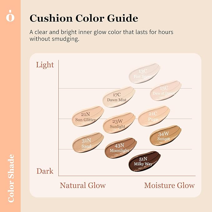 Skin Barrier Glow Cover Cushion, All-day Coverage, Glow Finish, Lightweight, Skincare-Like Texture, Non-cakey Makeup, Korean Cushion Foundation (#43N Moonlight, 0.49 oz)