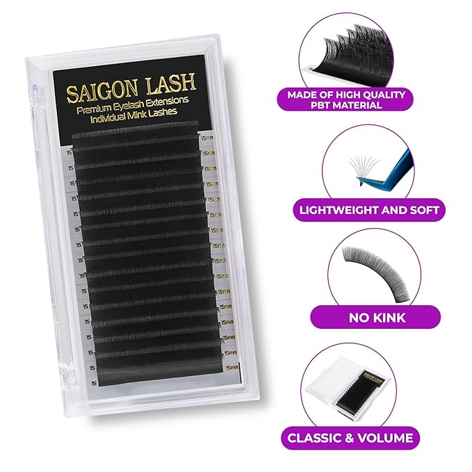 Eyelash Extensions, Mink Lash, Volume & Classic Lashes for Professionals, J/B/C/CC/D/L/M Curl, 4-15mm Length, Soft Korean PBT Fiber, 16 Rows Lash Tray (Black-D-0.05-9mm)