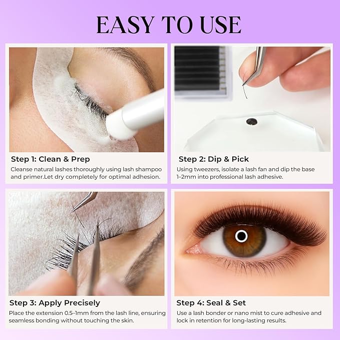 Eyelash Extensions, Mink Lash, Volume & Classic Lashes for Professionals, J/B/C/CC/D/L/M Curl, 4-15mm Length, Soft Korean PBT Fiber, 16 Rows Lash Tray (Dark chocolate-C-0.05-8-15mm)