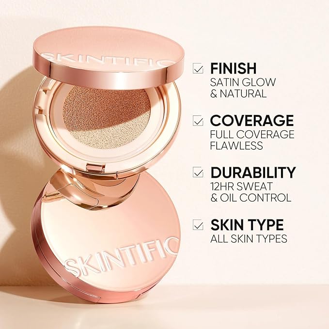 Full Coverage Cushion Foundation, Weightless, Skin Fit, Satin Glow Finish, Oil-Control Waterproof Foundation, Sweatproof Flawless,Korean Makeup,Tattoo Cover Up, Buildable(#00N Natural Porcelain)