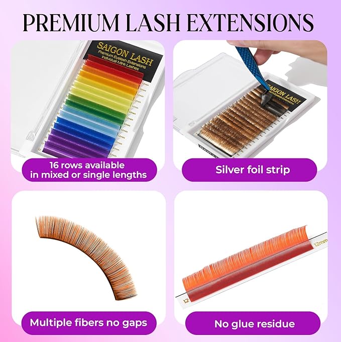 Eyelash Extensions, Mink Lash, Volume & Classic Lashes for Professionals, J/B/C/CC/D/L/M Curl, 4-15mm Length, Soft Korean PBT Fiber, 16 Rows Lash Tray (Rainbow-D-0.07-13mm)