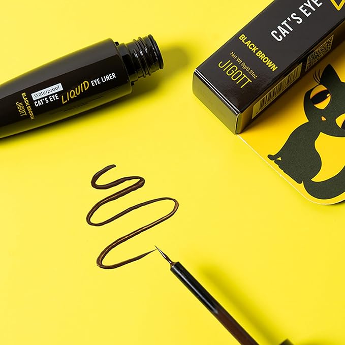 Jigott - Cat's Eye Waterproof Liquid Eyeliner (Black Brown) (0.31floz / 9g) - Korean Beauty Makeup, Smudge-proof, Long-lasting