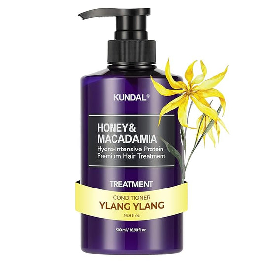 KUNDAL Honey & Macadamia Natural Conditioner, Korean Hair Care Damage Repair, Deep Hydration, Long Lasting Fragrance, with Honey, Argan Oil, Macadamia Oil 16.9fl oz (Ylang Ylang)