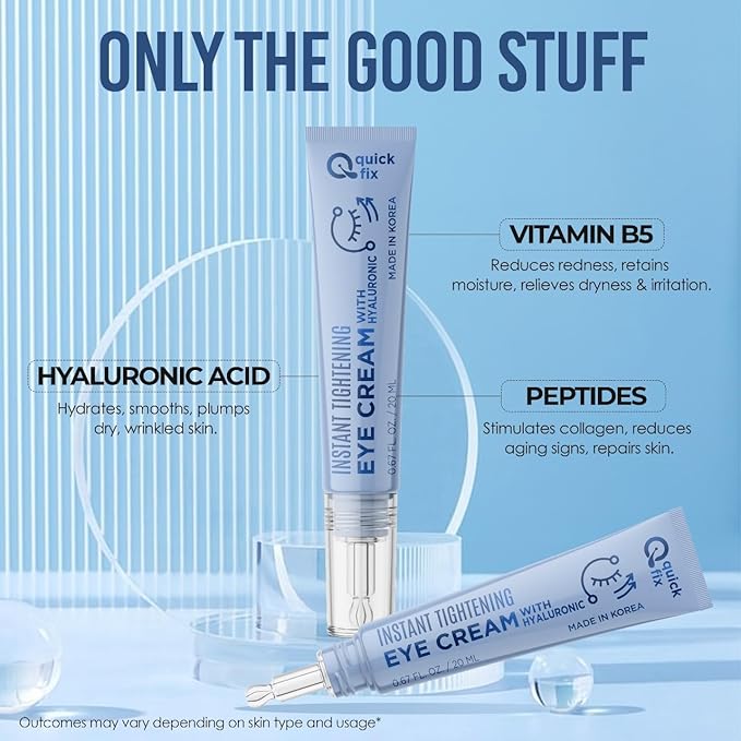 Quick Fix Hyaluronic Acid Instant Eye Tightener – Hydrating & Firming Under Eye Cream For Wrinkles & Puffiness – Dermatologist Tested, Anti-Aging Korean Skin Care – Vegan, Clean Beauty – .67 Fl Oz