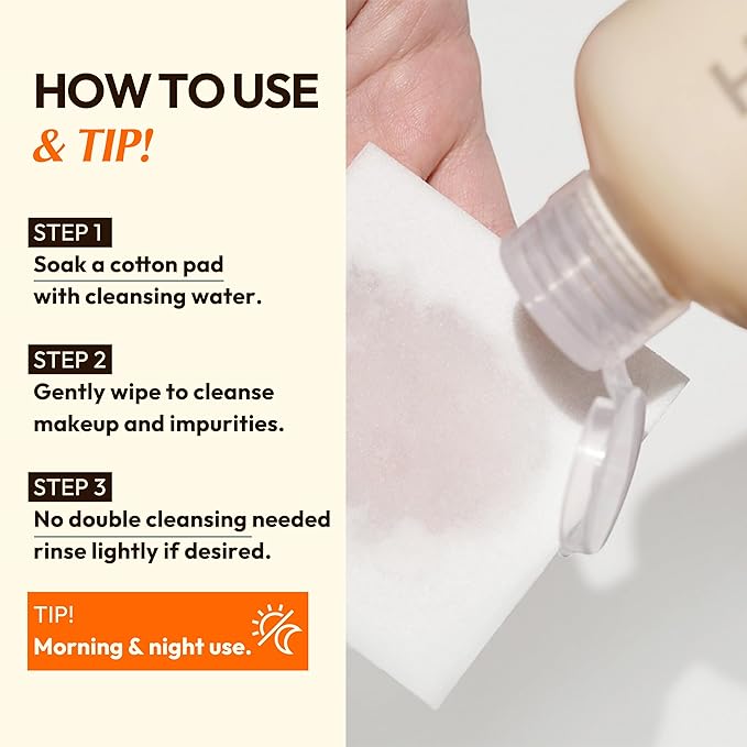 Mild But Deep Cleansing Water - Micellar Water Makeup Remover Oil Free Facial Cleanser for Sensitive Skin - Gently Exfoliates, Hydrates - Korean Skincare, 10.14 fl.oz.