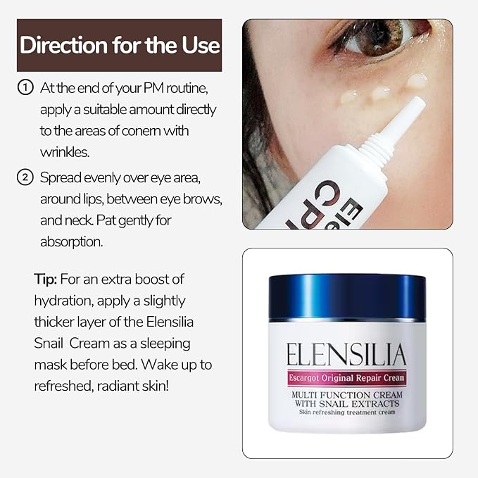 Elensilia 80% Collagen With Gold Peptides Eye Cream - Snail Secretion Filtrate + Matrixyl 3000 + Haloxyl For Wrinkles, Dark Circles, Moisturizer - Korean Skin Care, 0.7 fl.oz