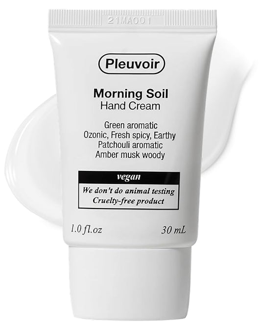 Pleuvoir Hand Cream Morning Soil - Fresh Earthy Rain Ozonic Green Scent - Lightweight, Non-Sticky Moisturizing with Shea Butter, Hyaluronic Acid and Jojoba Oil - Vegan Korean K-Beauty, 1oz