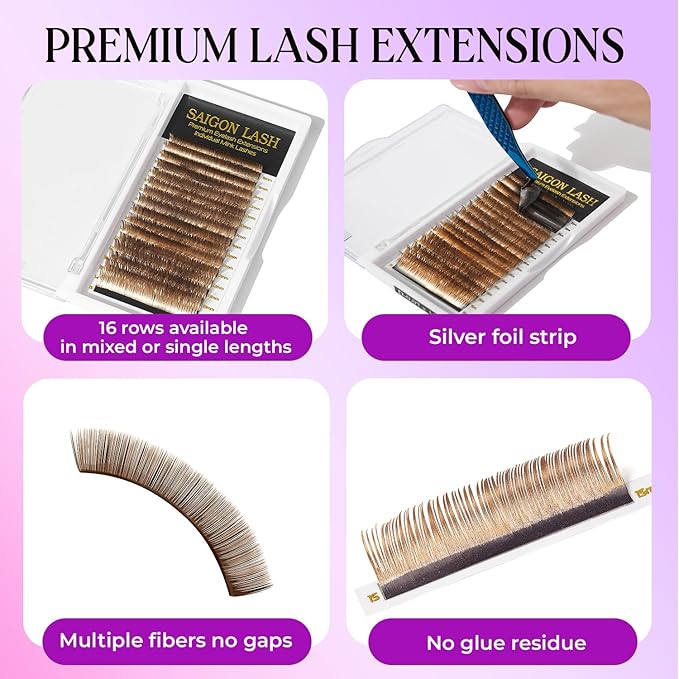 Eyelash Extensions, Mink Lash, Volume & Classic Lashes for Professionals, J/B/C/CC/D/L/M Curl, 4-15mm Length, Soft Korean PBT Fiber, 16 Rows Lash Tray (Gold Rose-CC-0.07-8-15mm)