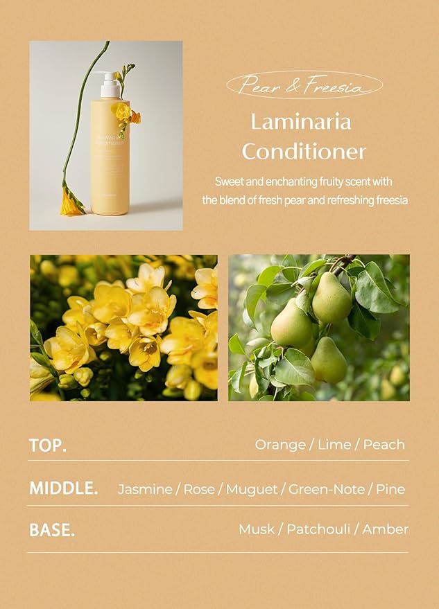 laferme Laminaria Conditioner with Organic ingredient, Damaged Hair Care Korean Conditioner, Hydrating & Smoothing, Anti-Frizz, Sulfate & Paraben Free, for Women & Men, 33.81 Fl Oz, Pear & Freesia