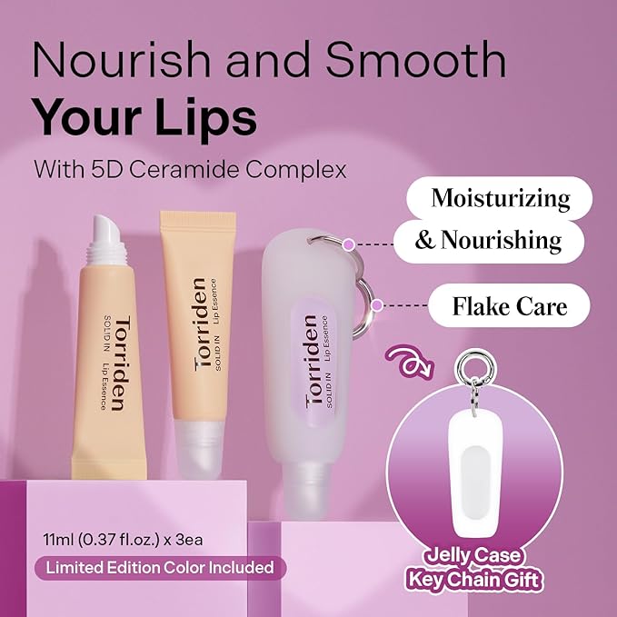 Torriden SOLID In Ceramide Lip Essence | Moisturizing Lip Essence for Glowy, Plumped, and Radiant Lip | Korean Lip Balm (Jelly Case Key Chain Included)