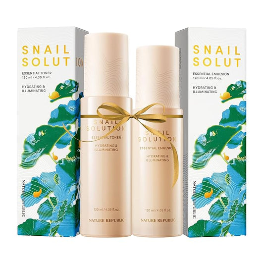 Nature Republic Snail Mucin (Toner & Emulsion) Set - Korean Skincare, Hydrating&Repair with Niacinamide, Face Moisturizer, Moisturizing Skin Care, Glowy Skin