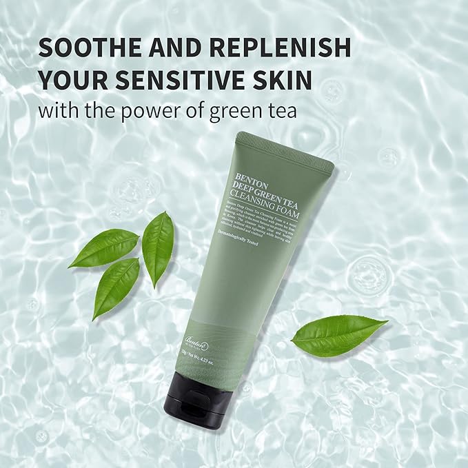 BENTON Deep Green Tea Natural Face Wash (4.23 oz.) - Hydrating and Gentle Facial Cleanser for Various Skin types, Korean Foaming Facial Cleanser