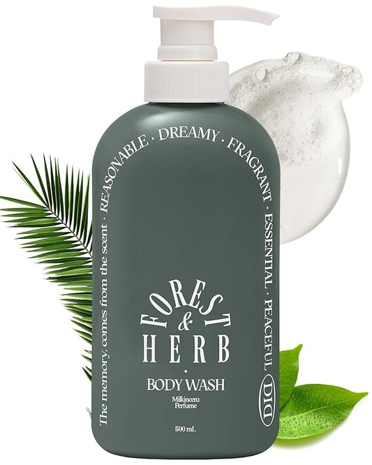 Milk in Cera Perfume Body Wash - Korean Moisturizing Body Cleanser for All Skin Types - Natural Green Herb Scent - with Milk Protein and Ceramide, 16.9 fl.oz.