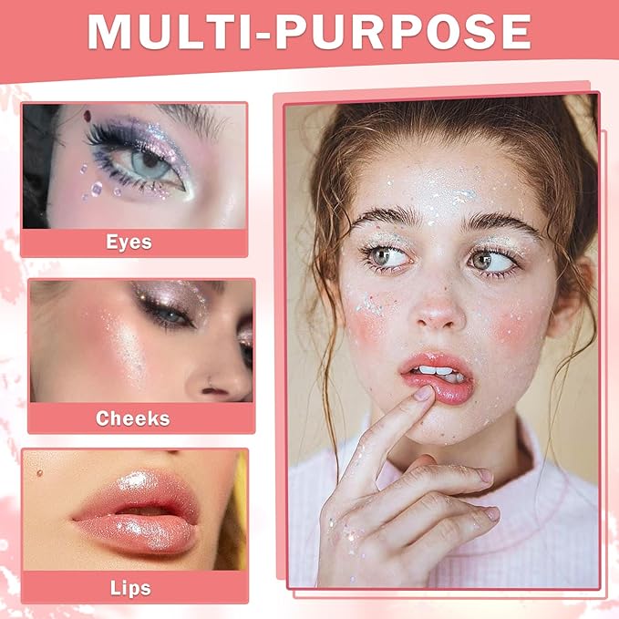 AIUEO Liquid Glitter Eyeshadow Eyeliner Korean Eye Makeup Long Lasting Shimmer Eyeshadow Lightweight Quick Drying Face Glitter Makeup-Candy