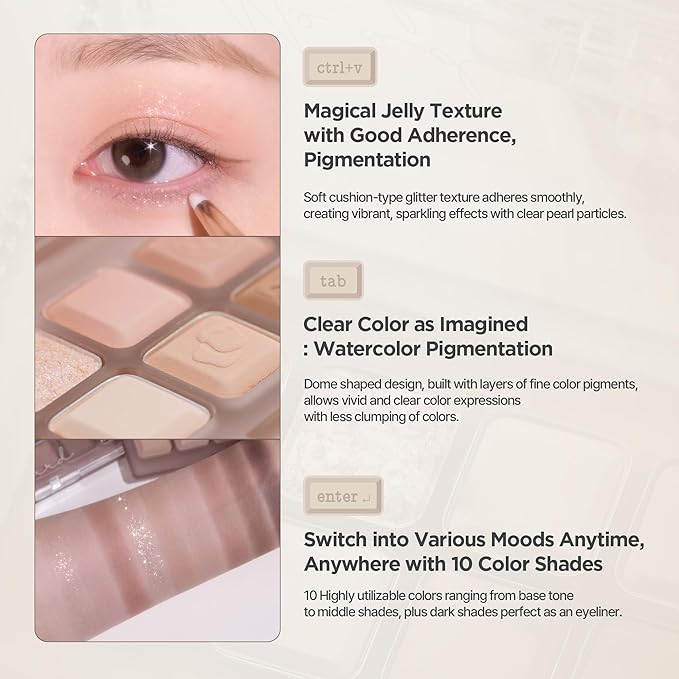 lilybyred Mood Keyboard | 10-Shade Korean Eyeshadow Palette, Highly Pigmented, Matte, Shimmer & Jelly Glitter, Smooth. Blendable, Long-Lasting, Dome-Shaped Design, 0.37 oz. (04 Cool Membership)