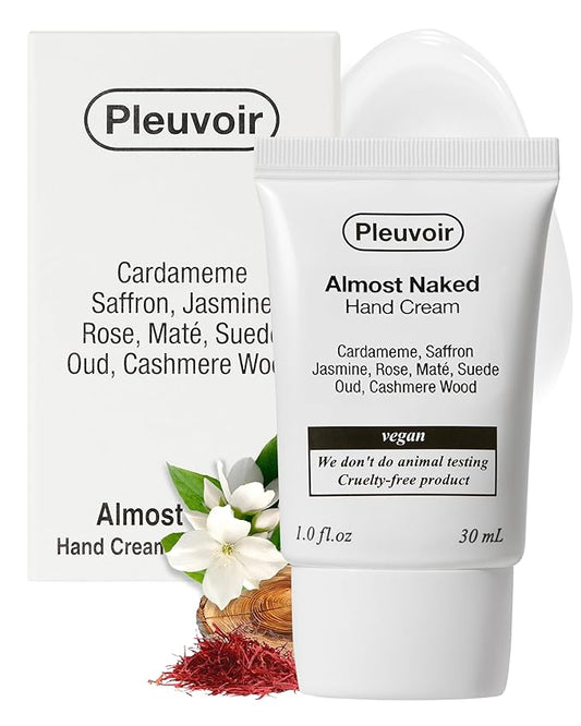 Pleuvoir Hand Cream Almost Naked - Soft Jasmine Rose Cashmere Wood Scent - Lightweight, Non-Sticky Moisturizing with Shea Butter, Hyaluronic Acid and Jojoba Oil - Vegan Korean K-Beauty, 1oz