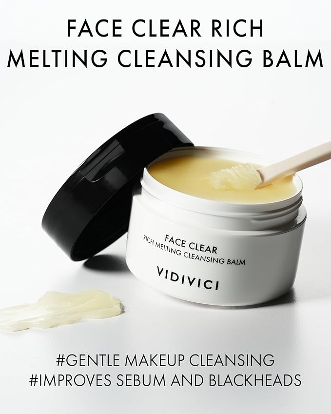 VIDIVICI Face Clear Rich Melting Cleansing Balm - Korean Makeup Remover - Gentle Face Wash, Pore are, Sebum & Blackhead Care - Balm to Oil Formula, 3.38oz.