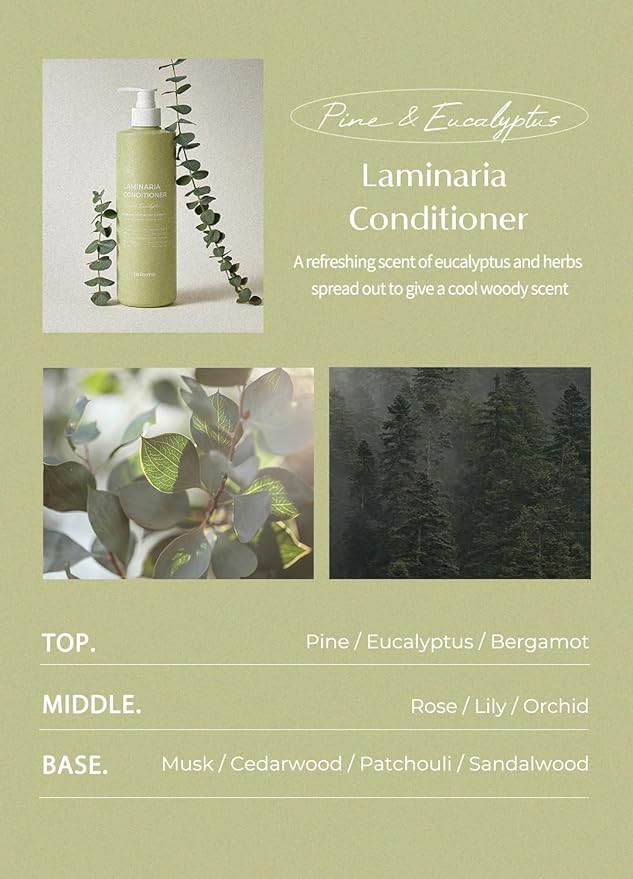 laferme Laminaria Conditioner with Organic Ingredient, Damaged Hair Care Korean Conditioner, Hydrating & Smoothing, Anti-Frizz, Sulfate & Paraben Free, for Women & Men, 33.81 Fl Oz, Pine & Eucalyptus