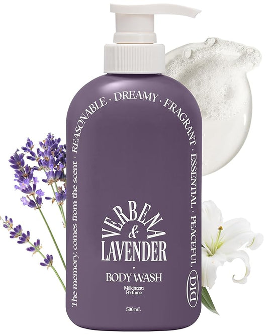 Milk in Cera Perfume Body Wash - Korean Moisturizing Body Cleanser for All Skin Types - Subtle Verbena Lavender Scent - with Milk Protein and Ceramide, 16.9 fl.oz.