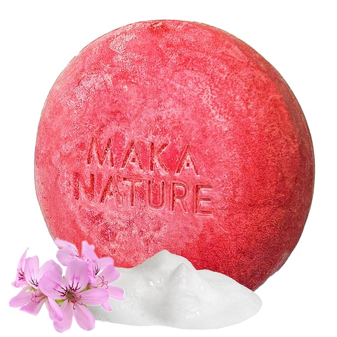 Maka Nature Low-Carbon Shampoo Bar | Korean K-Beauty Haircare with Natural Ingredients for Scalp & Hair Types | Vegan, Eco-Friendly, pH balanced, 3.35oz (Geranium)