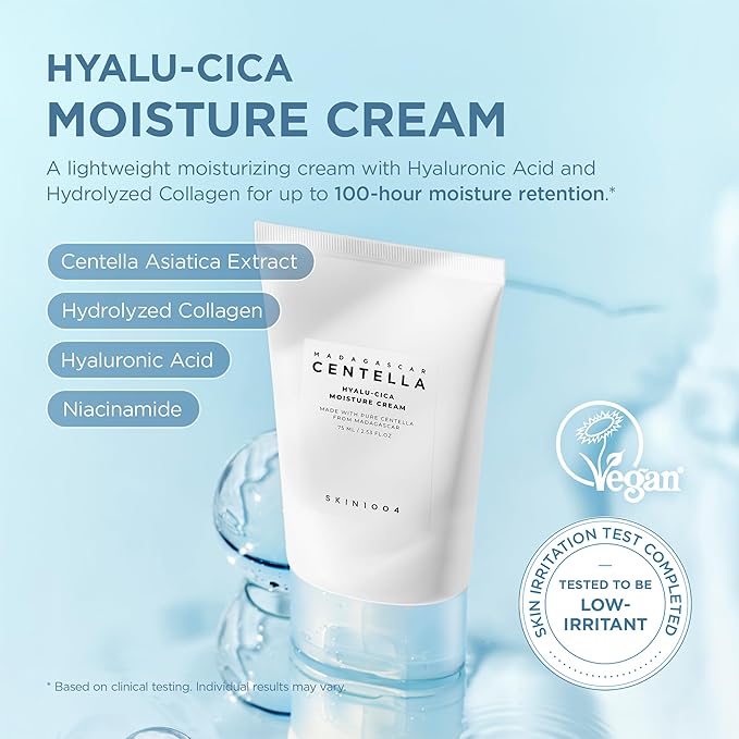 SKIN1004 Hyalu-Cica Moisture Cream, 2.53 fl oz, 75ml, Korean Face Hyaluronic Acid & Centella Moisturiser, Face Cream for Deep Hydration, Lightweight Gel Cream, Long Lasting Moisture, Korean Skin Care