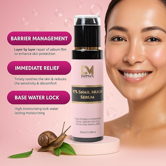 Snail Mucin Serum 100ML, 97% Snail Secretion Filtrate with Hyaluronic Acid, Power Repairing Essence, Dark Spot Remover, Korean Skincare, Hydrating Serum for Face, Eye, and Neck