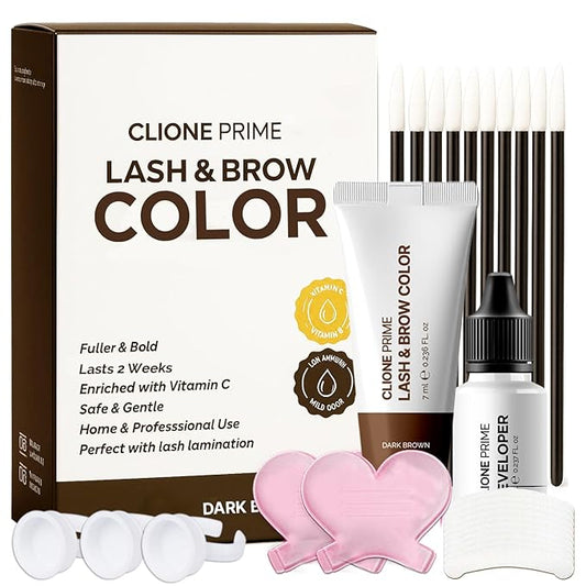 Korean Lash & Brow Color Kit – Temporary Eyelash & Eyebrow Color, Dark Brown, Naturally Fades Within 1-2 Weeks, Gentle Vitamin C Formula