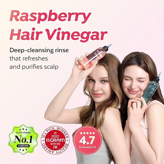 A’PIEU Raspberry Hair Vinegar Set of 2 - Deep Scalp Clean & Detox for Oily Scalp, Buildup & Dandruff Scalp Treatment, pH-Balancing Rinse for Fresh, Shiny Hair, Korean Hair Care (6.76 fl oz)
