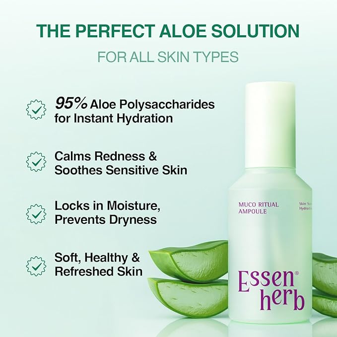 Aloe Serum (Muco Ritual Ampoule) – Korean Vegan Facial Essence with 95% Aloe Polysaccharides – Lightweight Hydration for Dry & Visibly Stressed Skin – 4.05 fl oz (120ml)