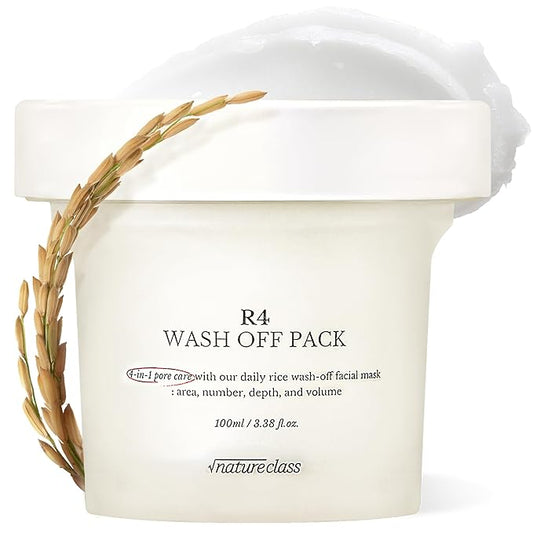 R4 Rice Wash Off Facial Mask – 4-in-1 Korean Skin Care, Pore Refining, Gentle Exfoliating, Hydrating, Smooth Texture, Rice Ferment & Enzyme, Soft Cream Wash-Off, 3.38 fl oz