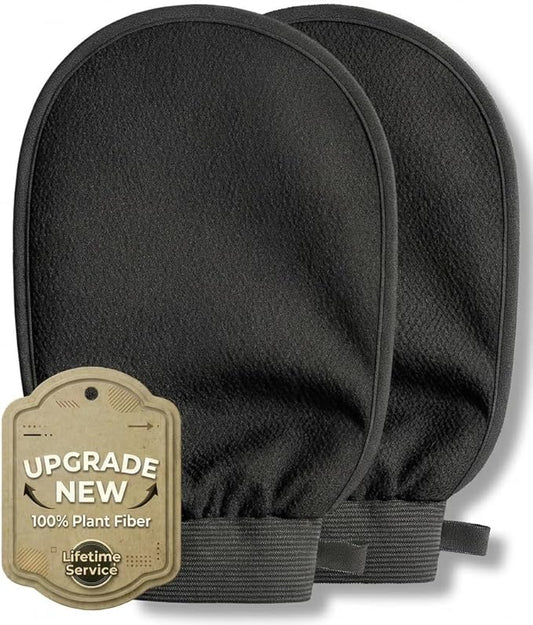 Deep Exfoliating Glove 2 Pcs, Korean Exfoliating Mitt for Body Scrub, Dead Skin Removal & Keratosis Pilaris Treatment, Spray and Self Tan Remover