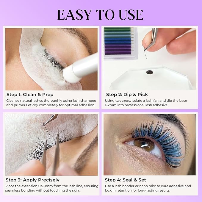 Eyelash Extensions, Mink Lash, Volume & Classic Lashes for Professionals, J/B/C/CC/D/L/M Curl, 4-15mm Length, Soft Korean PBT Fiber, 16 Rows Lash Tray (Rainbow-D-0.07-12mm)