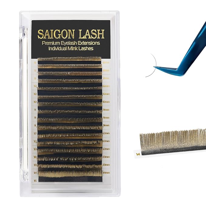 Eyelash Extensions, Mink Lash, Volume & Classic Lashes for Professionals, J/B/C/CC/D/L/M Curl, 4-15mm Length, Soft Korean PBT Fiber, 16 Rows Lash Tray (New Gold-CC-0.07-8-15mm)