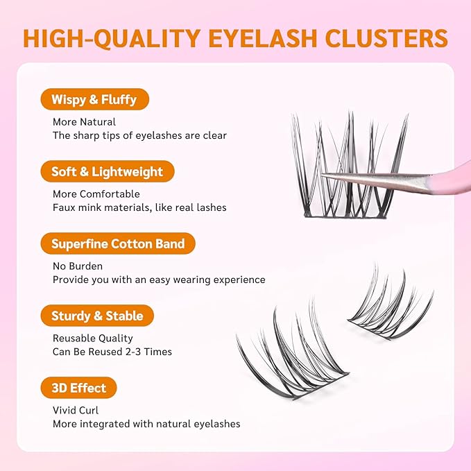 MLEN DIARY Lash Clusters 60PCS Natural Eyelash Clusters C Curl Wispy DIY Eyelash Extensions 11-13mm Soft & Light Eyelash Clusters Korean Manga Style (Sunny Kiss)
