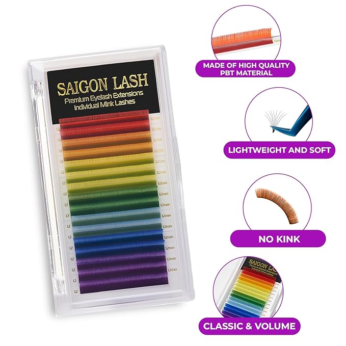 Eyelash Extensions, Mink Lash, Volume & Classic Lashes for Professionals, J/B/C/CC/D/L/M Curl, 4-15mm Length, Soft Korean PBT Fiber, 16 Rows Lash Tray (Rainbow-D-0.07-15mm)