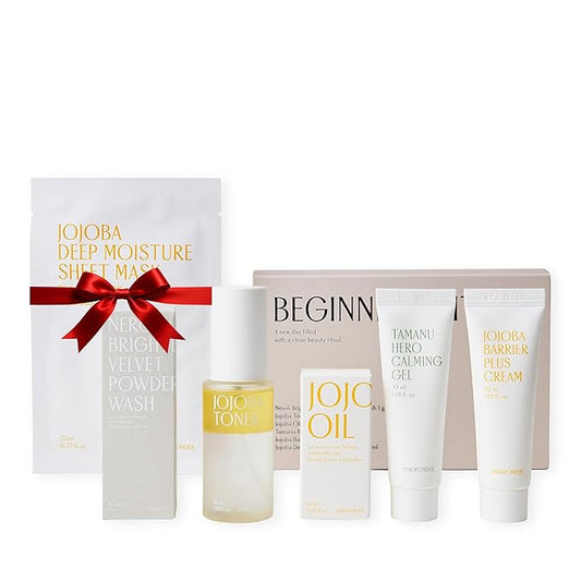 PINKWONDER Beginner Edition Skincare Set | USDA Organic Jojoba Oil | Hydrating & Soothing Routine | Travel Essentials for Women | Korean Skincare Gift