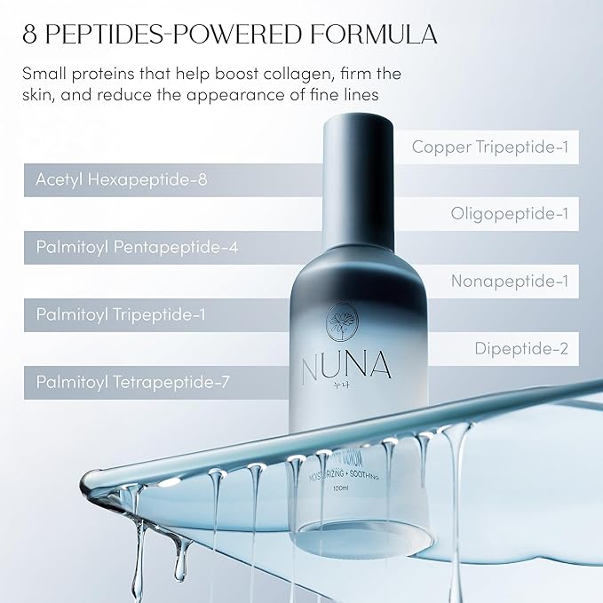 NUNA Ultra Hydrating Face Serum Spray with Peptides, Niacinamide, Hyaluronic Acid & Botanical Extracts – Korean Lightweight Moisture Boost Facial Mist & Setting Spray for Makeup – 3.38 fl oz