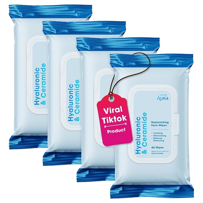 Hyaluronic Acid & Ceramide Face Wipes – Dermatologist Tested, Anti-Aging, Korean Skin Care – Removes Makeup, Deep Hydration, Strengthens Skin Barrier – Vegan, Clean Beauty – 240 Count