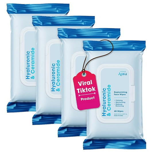 Hyaluronic Acid & Ceramide Face Wipes – Dermatologist Tested, Anti-Aging, Korean Skin Care – Removes Makeup, Deep Hydration, Strengthens Skin Barrier – Vegan, Clean Beauty – 240 Count