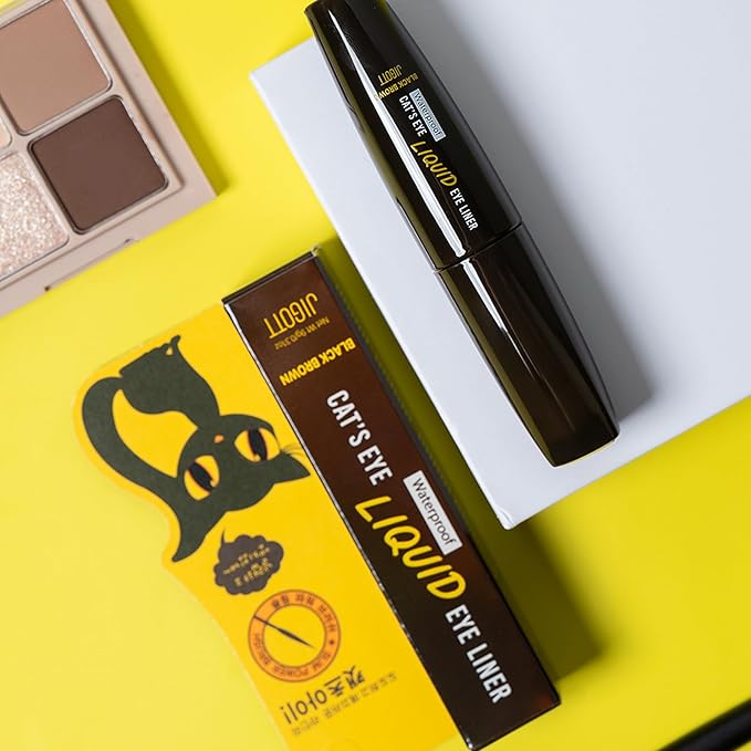 Jigott - Cat's Eye Waterproof Liquid Eyeliner (Black Brown) (0.31floz / 9g) - Korean Beauty Makeup, Smudge-proof, Long-lasting