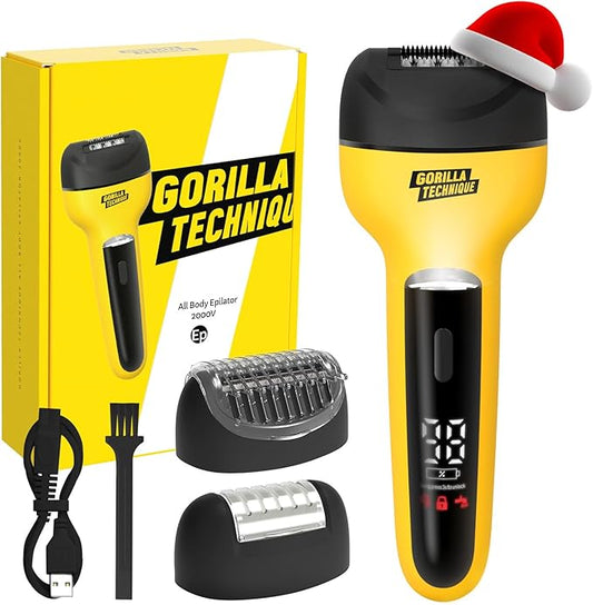 Gorilla Technique 3-in-1 Epilator 2000V, Body Hair Removal Device, Pain Relief Roller, Cordless Rechargeable Electric Tweezers & Shaver & Callus Remover, Women & Men, Korean Skin Care - 2000V