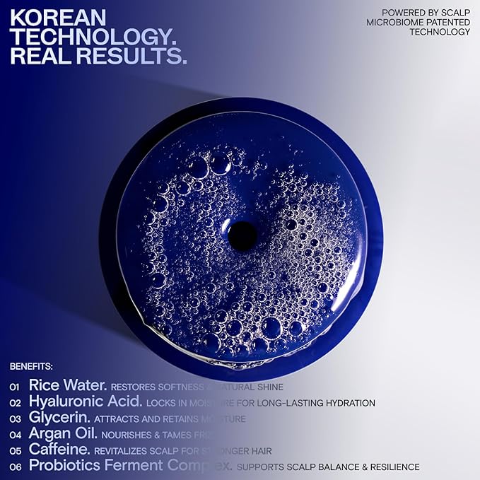 Korean Hair Care Deep Hydrating Shampoo for Dry Damaged Color Treated Hair - Moisturizing, Strenghtening - Rice Water, Caffeine, Argan Oil, Probiotics, Hyaluronic Acid, Turmeric, Sulfate Free