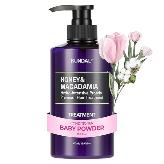 KUNDAL Honey & Macadamia Natural Conditioner, Korean Hair Care Damage Repair, Deep Hydration, Long Lasting Fragrance, with Honey, Argan Oil, Macadamia Oil 16.9fl oz (Baby Powder), Stocking Stuffers