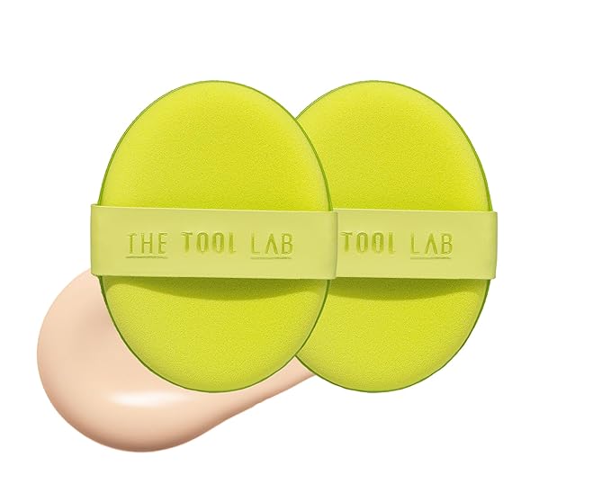 THE TOOL LAB Happyrim Aqua Puff - Korean Olive Young Makeup Puff Sponge for Liquid Foundation Cushion Shading Blusher, 100% Pure Rubycell for EXTREME Moisterizing Fitting - 2.9 inch