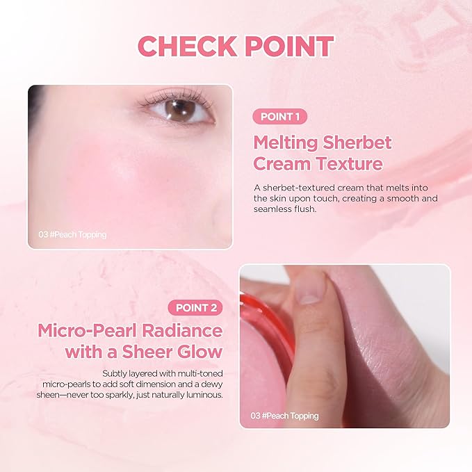 lilybyred Luv Beam Sherbet Cheek | Heart-Shaped Korean Cream Blush, Lightweight Melt-In Texture, Micro-Pearl Glow, Buildable Natural Color, Soft Radiant Finish, 0.12 oz. (05 Strawberry Milk Topping)
