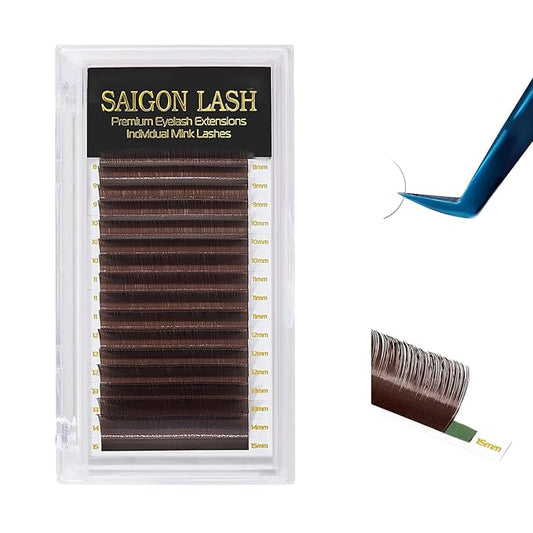Eyelash Extensions, Mink Lash, Volume & Classic Lashes for Professionals, J/B/C/CC/D/L/M Curl, 4-15mm Length, Soft Korean PBT Fiber, 16 Rows Lash Tray (Dark chocolate-CC-0.05-8-15mm)