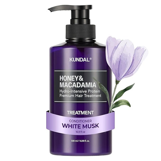 KUNDAL Honey & Macadamia Natural Conditioner [White Musk] Korean Hair Care Damage Repair, Deep Hydration, Long Lasting Fragrance, with Honey, Argan Oil, Macadamia Oil 16.9fl oz,Stocking Stuffers